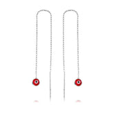 Boucle d'oreille mauvais œil rouge avec chaîne en argent